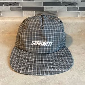 Carhartt Work In Progress Adjustable Gray And Black Plaid Flat Brim Hat!